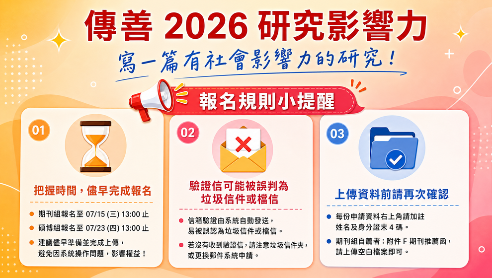 傳善2026研究影響力-報名規則提醒